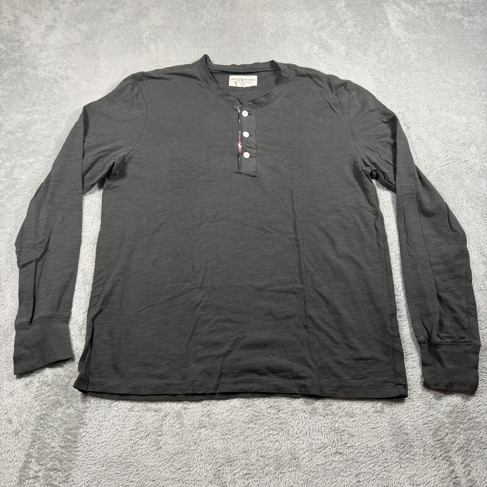 Denim & Supply Ralph Lauren Henley Shirt Mens Large Gray Long Sleeve Slub Cotton